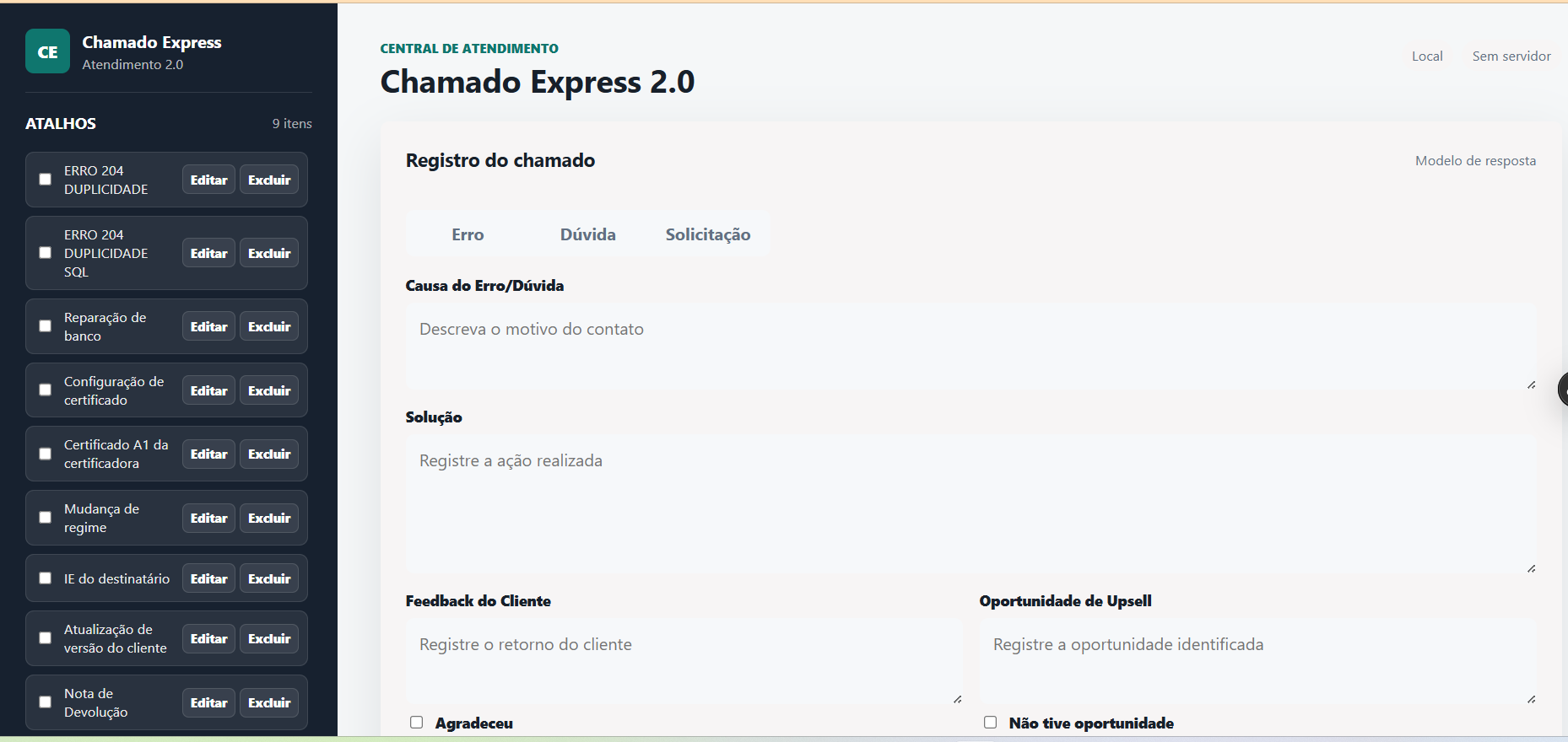 Interface no modo claro
